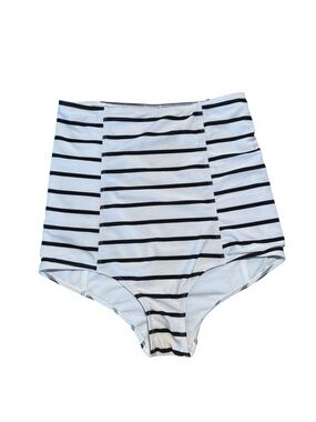 Kortni Jeane Extra High Waisted Black White Striped Bikini Swim Bottoms Small